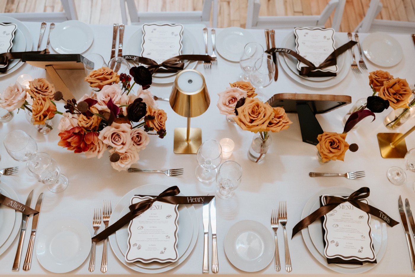 Warm-toned wedding tablescape